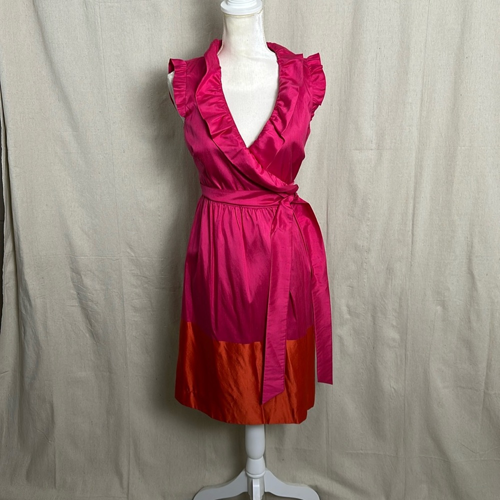 Fuchsia pink and orange silk Kate Spade dress